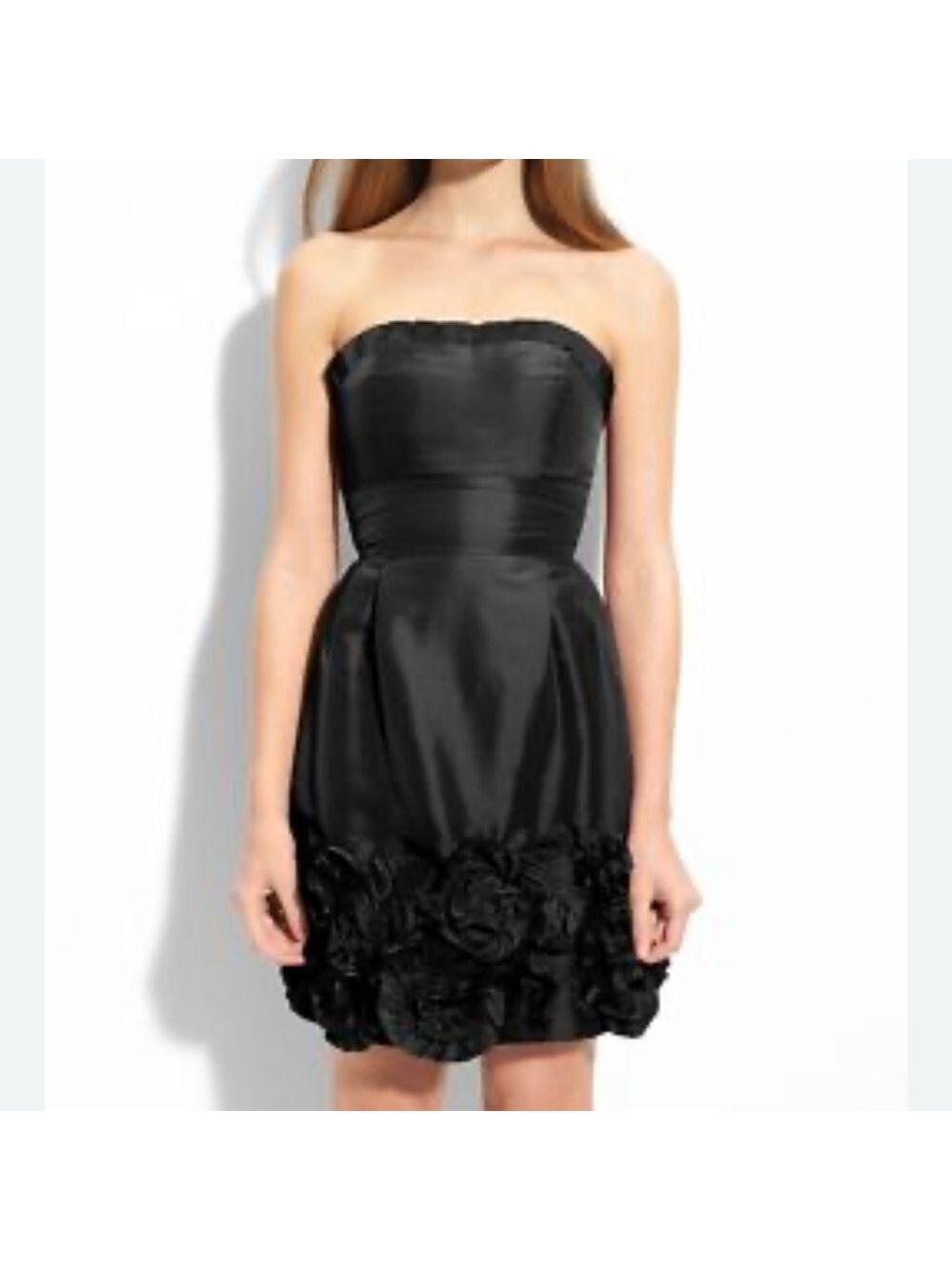 Max & Cleo Black Strapless satin Dress with rosette Floral Detail size 10